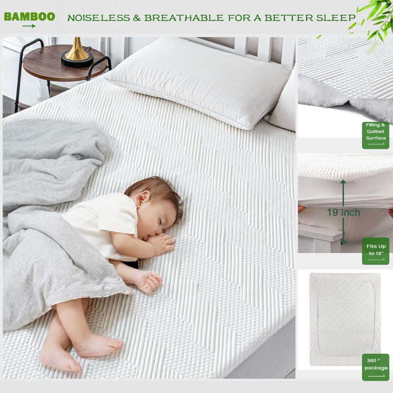 GRT Full Waterproof Mattress Protector Rayon Bamboo - 3D Air Fiber Cooling Mattress Cover Breathable Ultra Soft, Mattress Pad Noiseless Fits up to 19'' Deep Pocket Washable - Image 2